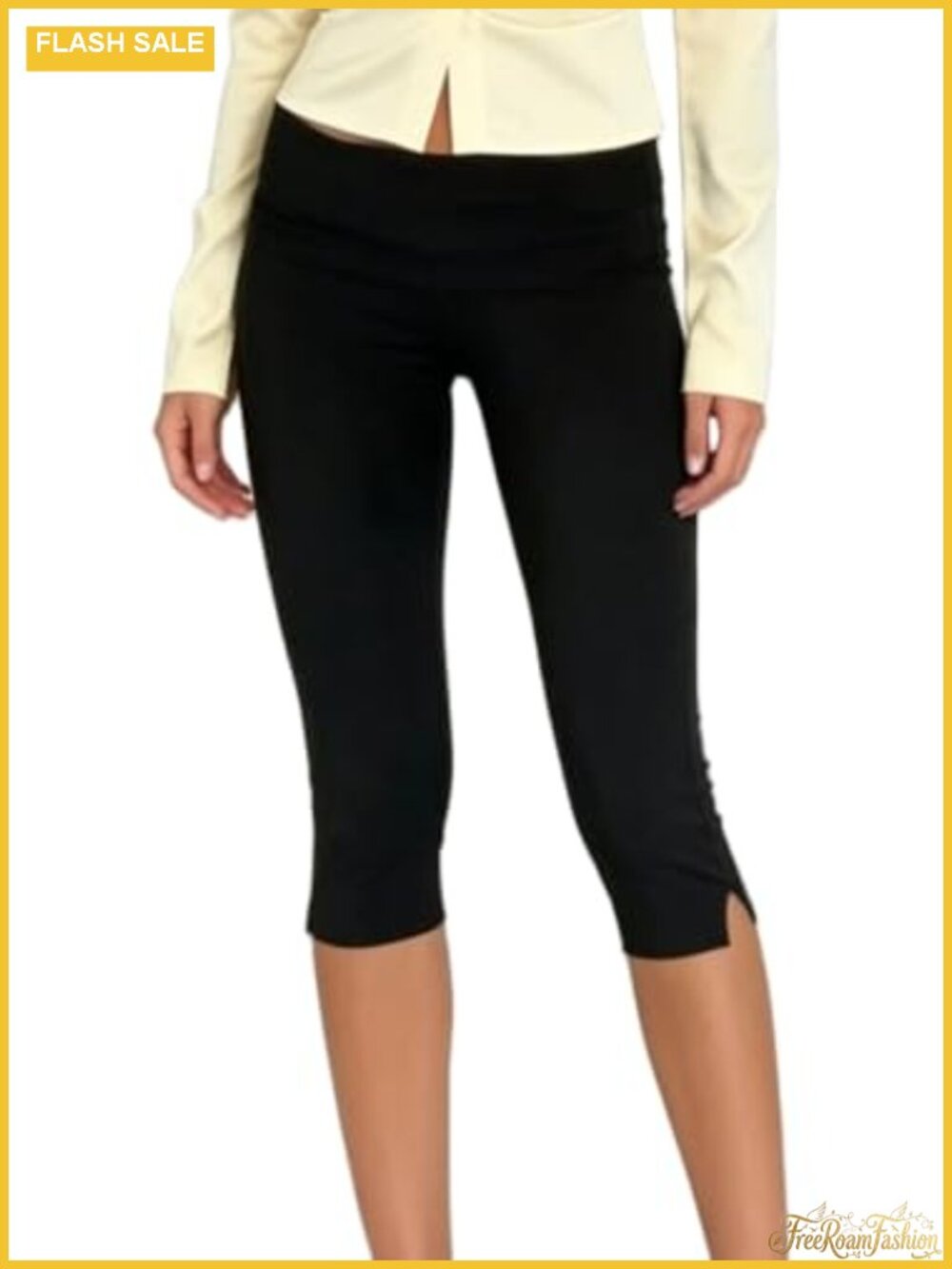 Fold Over Capri Leggings Women Y2K Low Rise Split Yoga Pants Ruffle Lace Trim